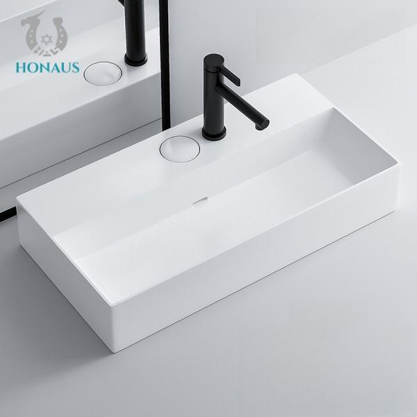 Concealed Drainage Control Ceramic Counter Top Wash Basin Creamy Toned