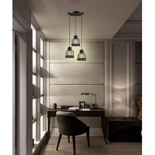 Industrial Vintage Pendant Lamps 3 X 40 W / Metal Caged Vintage Hanging Pendant Fixture