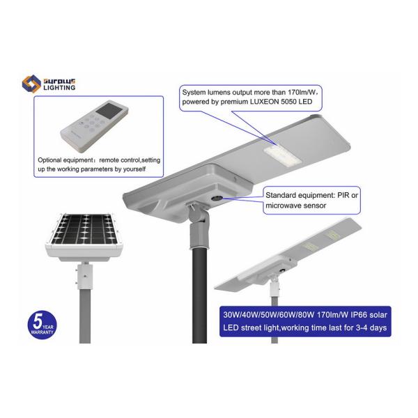 Project Version 80W IP66 Integrated Solar System LED Street Light TUV CB CE SAA SASO Certified All In One