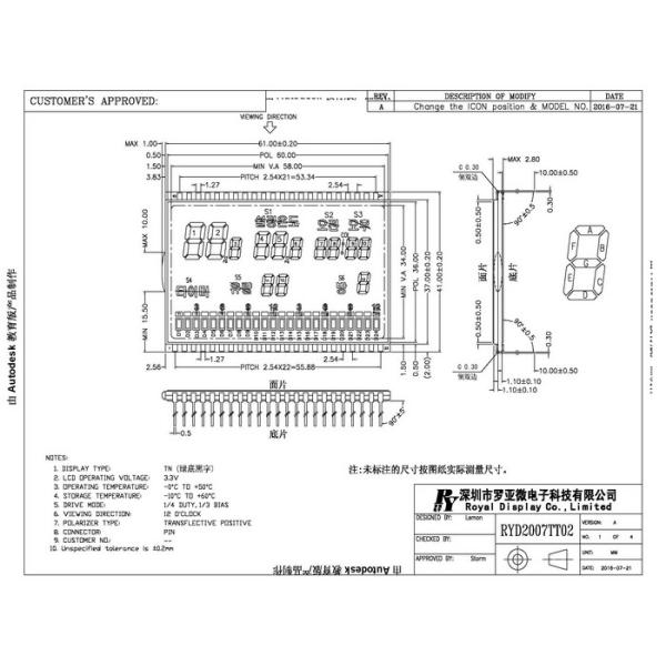 Чернота/серый цвет/зеленый OEM дисплея с плоским экраном Va Lcd/ODM приемлемое RYD2007TT02
