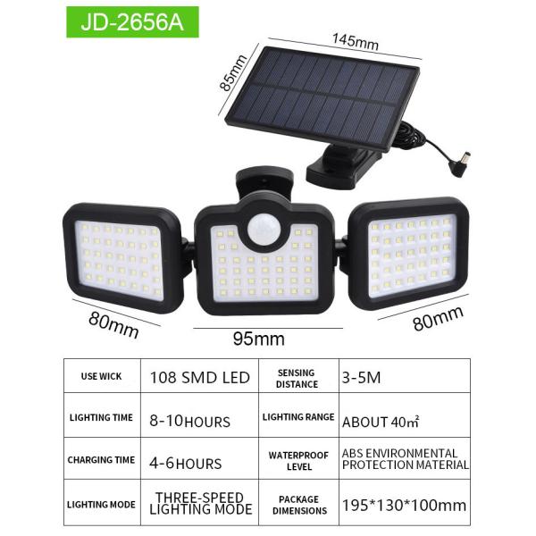 Fence Outdoor Solar LED Wall Lights 108 SMD LED 1.8w 200x135x115mm
