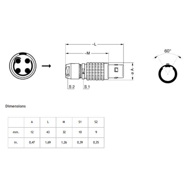 FGB.1B.304 Lemo Cable Connectors 4pin Keying B 60degree Male Plugs With Female Pins