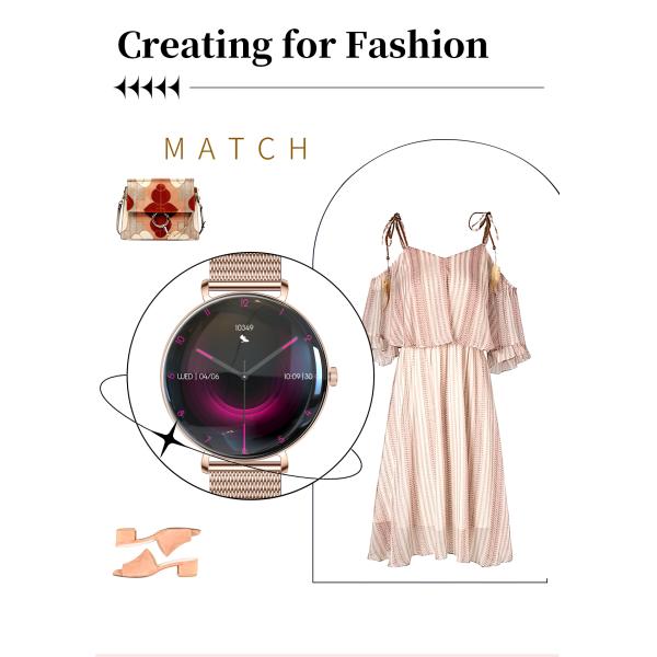 Reloj inteligente V85 Fashion para mujer, pantalla AMOLED delgada, llamada BT, monitor de muñeca, rastreador de actividad física