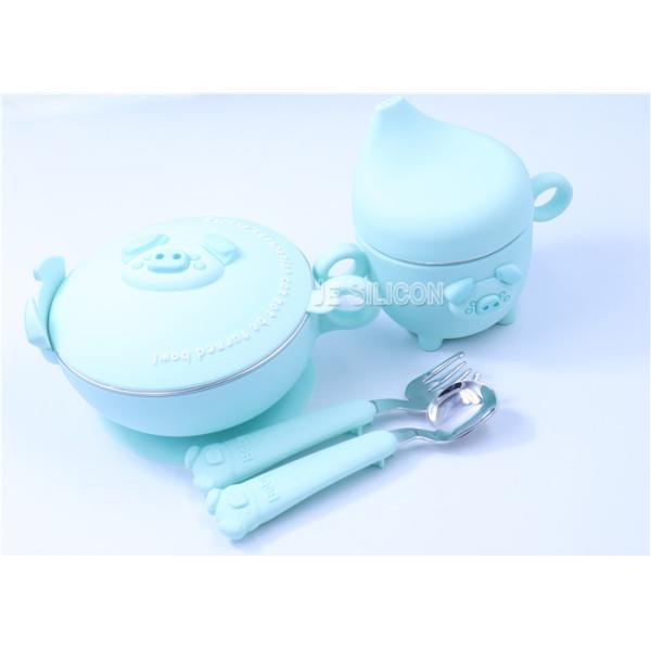 Customized Silicone Baby Products , Silicone Suction Baby Plate With Spoon