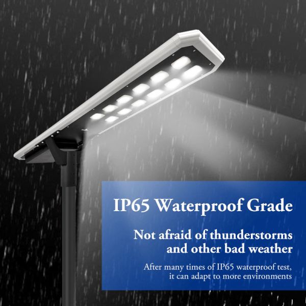 Solar Street Lights with solar panels and integrated battery system providing illumination for streets parks and pathways