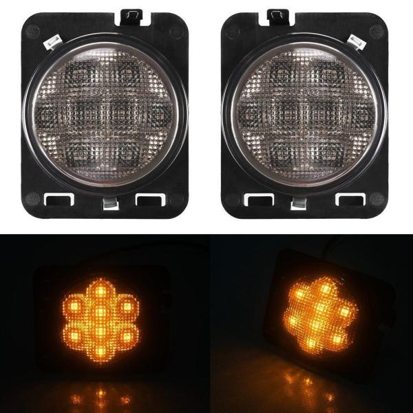 IP 68 Jeep Wrangler Headlights , 2x Smoked LED Front Fender Flare Turn Signal Side Marker Light
