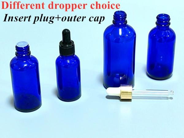 10ml 20ml 30ml 50ml Empty Boston Round Cosmetic Packing Empty Blue Essential Oil Glass Dropper Bottle with Dropper Cap