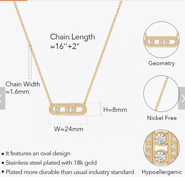 18K Gold Plated Stainless Steel Jewelry Hollow Oval Zircon Pendant Trendy For Women