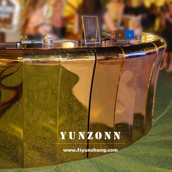 Modern Design Latest Model Round Shaped Golden Mirror Stainless Steel Reception Bar Counter for Hotel Tables