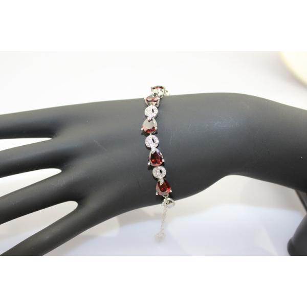 Sterling Silver Created Garnet Clear CZ Diamonds Tennis Bracelet(B02GARNET)