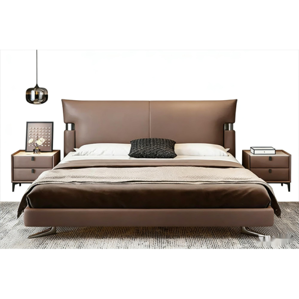 Fabric Covered Light Luxury Genuine Leather Bed  for Organized Bedroom Spaces