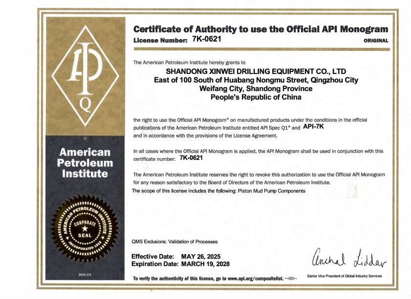 Shandong Xinwei Drilling Equipment Co., Ltd. Certifications