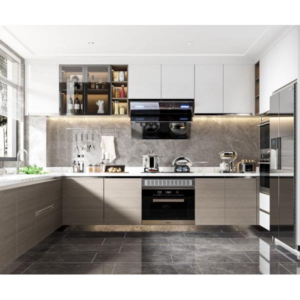 High Glossy Lacquer Finished Modular Kitchen Cabinet With Sink For Villa Townhouse