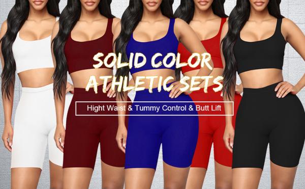 HEXIN Fashion Women's High Waisted Mini Sport Suit Running Two Piece Set for Exercise