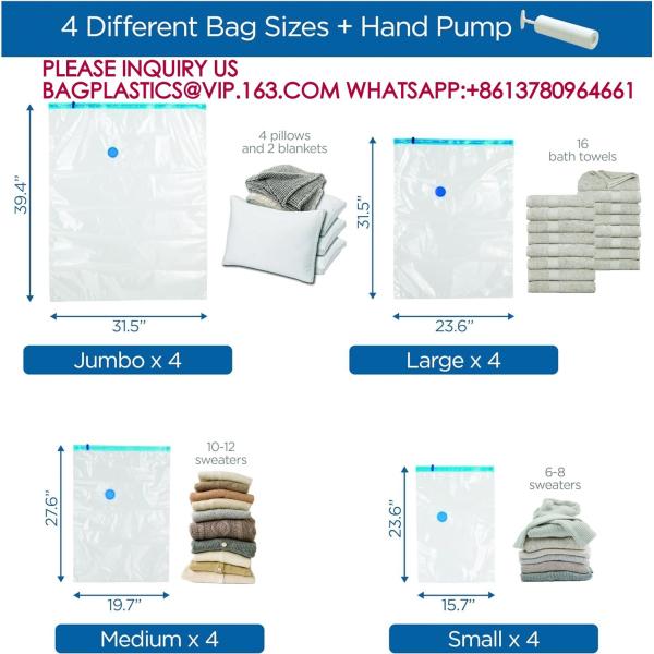 Space Saving Clothes Vac Pack Vacuum Storage Bags Variety Pack with Hand Pump Included