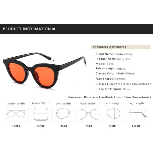 UV400 Round Women Retro Ladies Oval Sunglasses Acrylic Lens