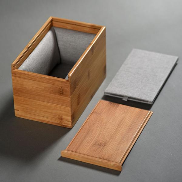 Multi Compartments Tea Bag Organizer Wooden Box with Bamboo and Polyester Construction