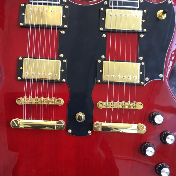 Custom high quality 12 string+6 string double head electric guitar in Wine red Red SG guitar Gold hardware