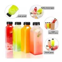 Fábrica Grátis 250ml 350ml 500ml PP plástico resistente ao calor garrafas de bebidas quadradas com tampa