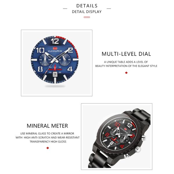 Black Dial Black Ebony Wood Chronograph Wrist Watches