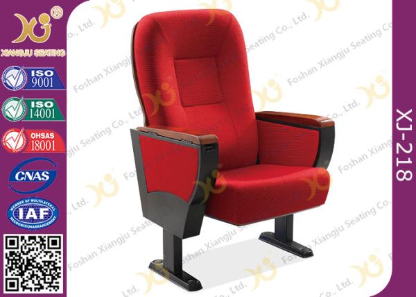 Solid Rubber Wood Armrest Audience Seating Chairs Fire Retardant Fabric