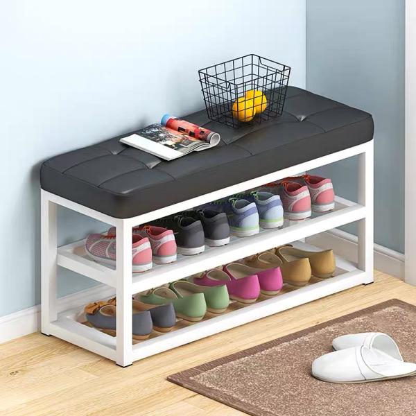 FOB Xiamen Port Durable Bamboo Metal Sitting Stool Shoes Rack for Bath Room Furniture