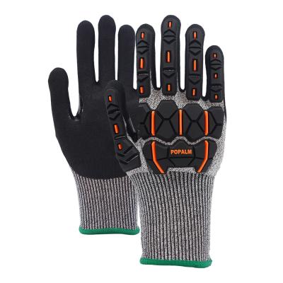 Gants de sécurité résistants aux chocs de qualité supérieure de calibre 13 en nitrile TPR Gants durables EN388 4X43CP