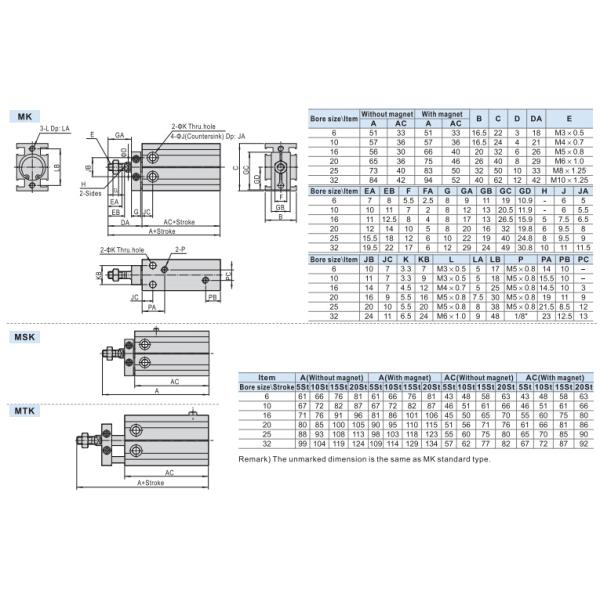 цилиндр AIRTAC MK16-50 Multi держателя скважины 16mm пневматический