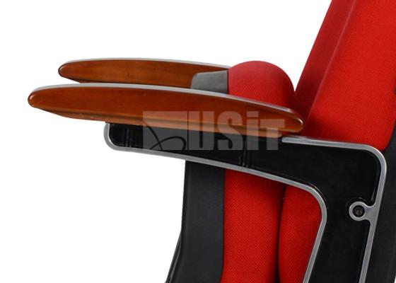 Foldable Alu Leg Church Auditorium Chair Tip Up Seat With Solid Wood Arm Cover