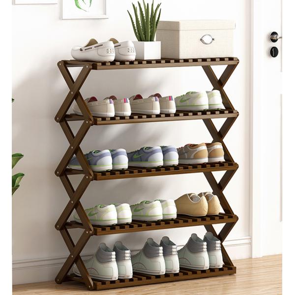 Bamboo Foldable Shoe Rack Free-standing Storage Shelf for Hallway Entryway Bedroom Mail Packing Y Bamboo Narrow Organizer