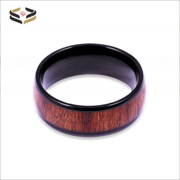 Anillos de Titanio de 8 mm de madera negra para hombres Mujeres