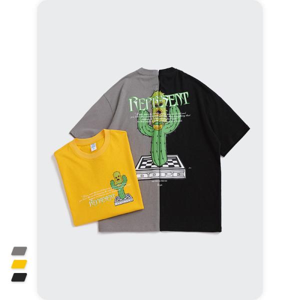 Street Personality Fun Cactus Print Short Sleeve T Shirt Loose 210g