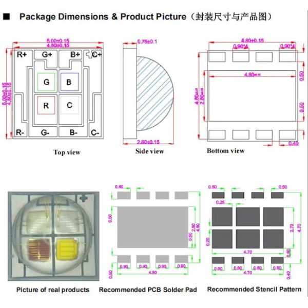 10W Ceramic-LED RGBW LED Chip Diode 120 Degree Aluminum Substrate PCB Solder
