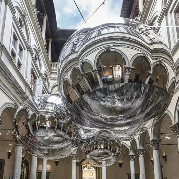 Домашнее украшение 100 см Лазерное серебро ПВХ мяч вешающий материал Прозрачные рождественские дискотеки зеркальные шары