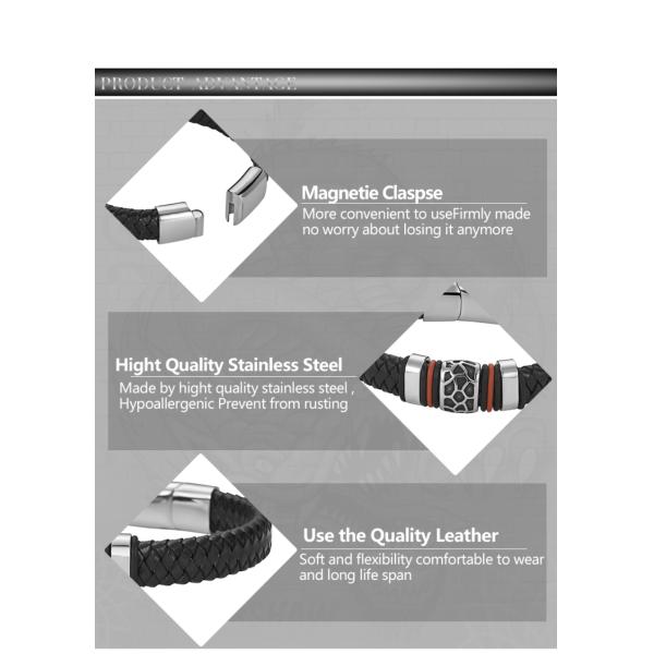 Fashion Jewelry Black Men Leather Bracelet With Magnetic Clasp Wholesale