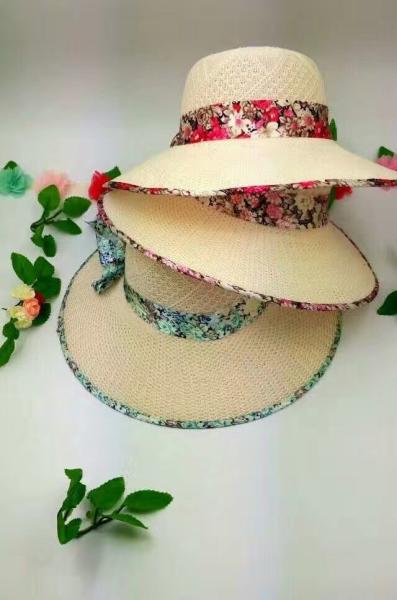 Women's Straw Hats For Big Heads , Nylon Floral Strip Floppy Sun Hats For Ladies