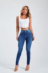 Women Elastic Jeans Pants Spring Slim Fashion High Waist Small Feet Jeans