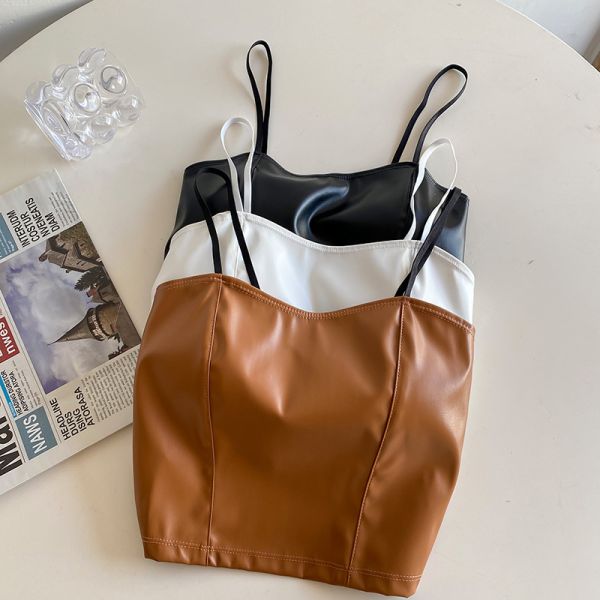 Ladies Vest Style Leather Suspenders Beautiful Back Vest Women's Slim Short Fixed Cup Chest Pad Women Vest Style Bra