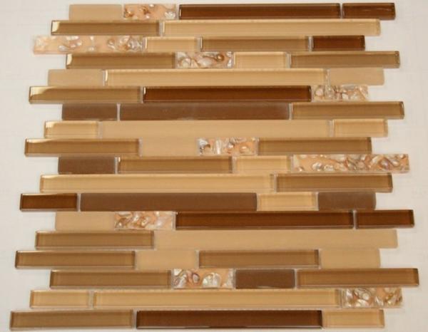 Gradient Beige Exterior Linear Sea Shell Mosaic Tile Pieces For Garden Paving