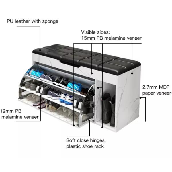 Modern Wooden Small Shoe Bench Entryway Cabinet With Soft Seat Cushion