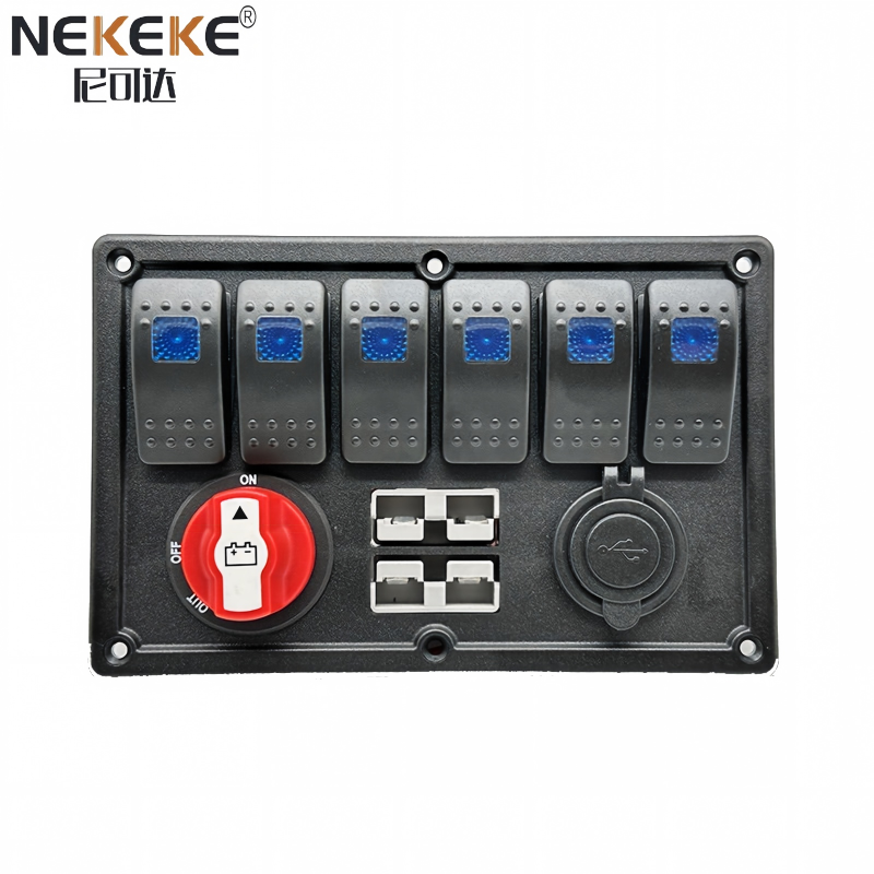 6 Gang Rocker Switch Panel With Dual USB And Anderson Connectors And Battery Switch