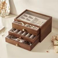 Caja de joyería de madera caja de almacenamiento pequeña exquisita de alta calidad collar de pendientes anillo caja de joyas portátil