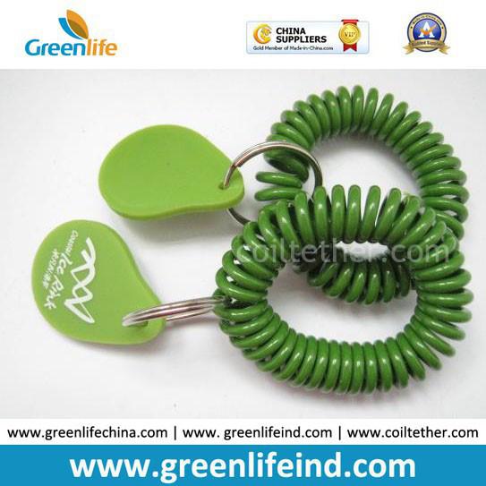 Promotional Solid Red Wrist Coil Strap W/Heart Number Tag