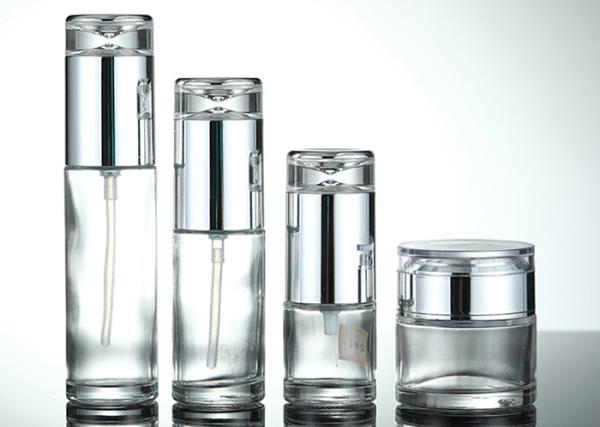 Empty Facial Oil Packaging Clear Frosted Glass Cosmetic Pump Bottle 50ml 80ml 100ml
