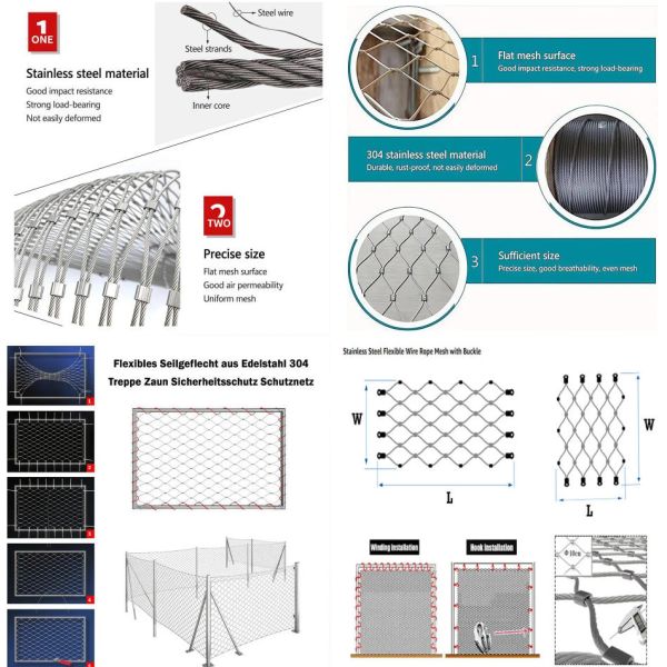 High Precision AISI 304/308/316 Cable Mesh About SUS Wire Rope Mesh for Construction Protection
