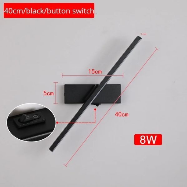 330° Rotatable LED Wall Light Minimalist black Bathroom Strip mirror front light(WH-MR-81)