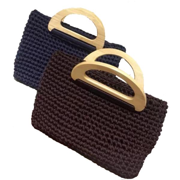 Natural Hemp Rope Crochet Hand Bag Woven With Wooden Handle OEM
