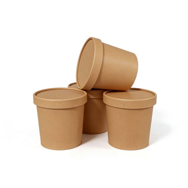 Custom Food Grade Kraft Paper Salad Bowl with Paper Lids