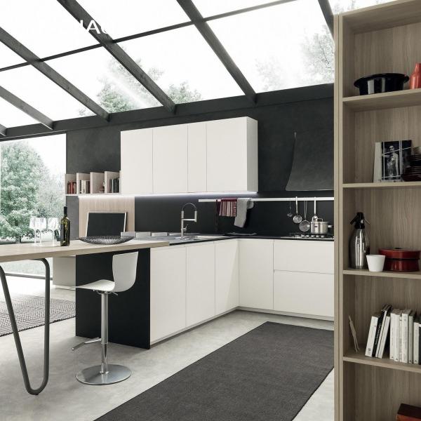Armário Minimalista Designs Madeira Natural Grão Aço Inoxidável Metal Armário de Cozinha Moderno