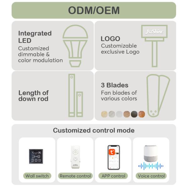 Ventilador de teto de madeira LED com controle remoto 3 velocidades Motor AC ajustável e puro de cobre
